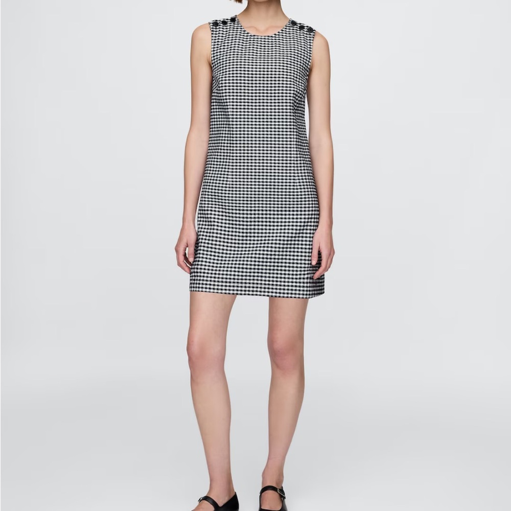 Gap x DOEN navy gingham denim shift dress